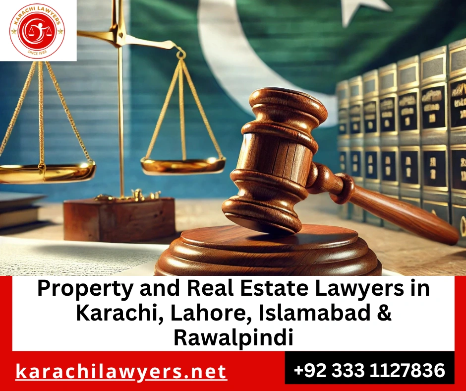 Real estate lawyer reviewing property documents in Karachi office.